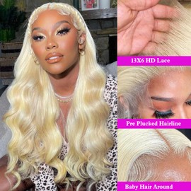 Jiedaokou 613 13x6 Lace Front Wig Human Hair 34 Inch 200 Density Blonde Wig Human Hair 613 HD Lace Frontal Wig 13x6 Body Wave Blonde Lace Front Wigs Human Hair Pre Plucked with Baby Hair for Women