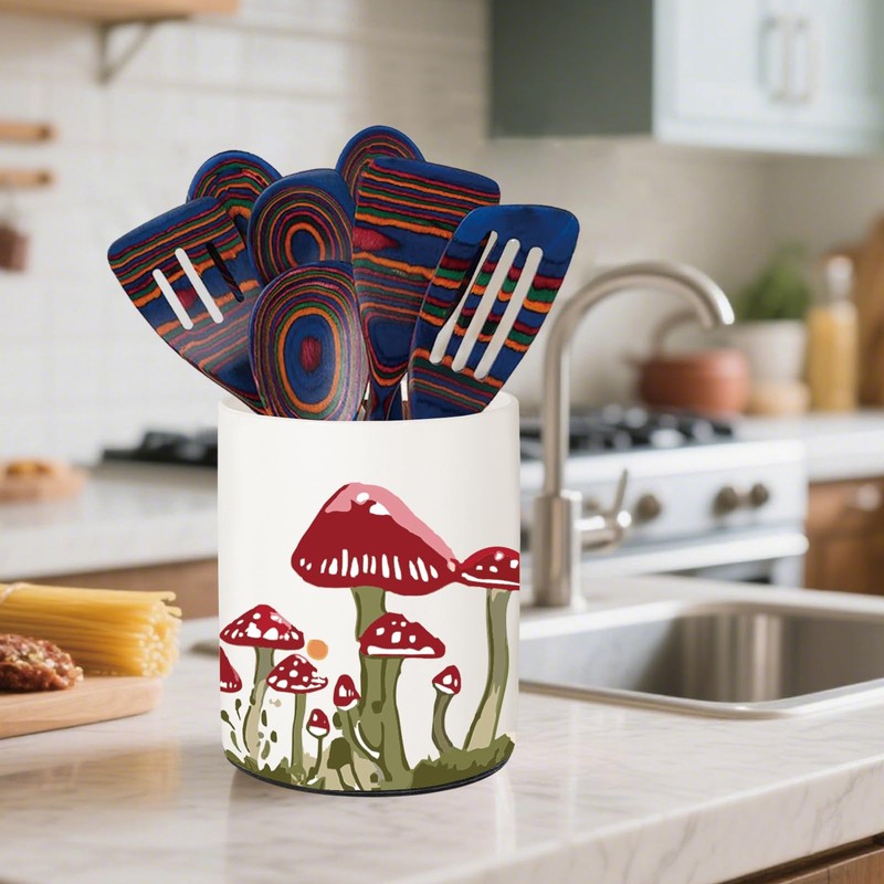 BOXJINCO Mushroom Kitchen Decor, Ceramic Utensil Holder Bee Decor, 6.5