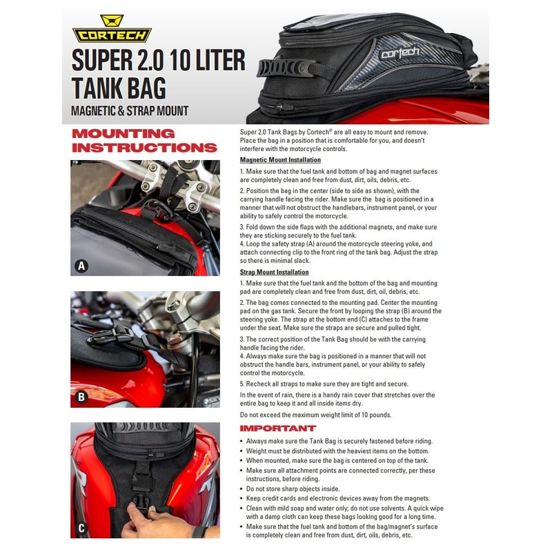 cortech Super 2.0 10L Motorcycle Tank Bag