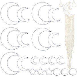 20 Pieces Moon Dream Catcher Rings Metal Dream Catcher Rings Hoops Moon Star Circle Macrame Rings for DIY Craft Dream Catcher Making Home Wall Decoration (Silver)