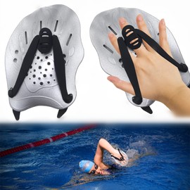 Winmany 1 Pair Hand Paddles for Swimming Swim Paddles with Adjustable Straps Power Strength Training Aid Pool Exercise Equipment Accessories for Adults Kids Children Unisex (Silver Grey),One Size