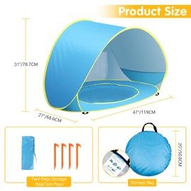 Baby Beach Tent Pop Up Beach Tent Baby Tent for Beach, Portable Shade Pool UV Protection Sun Shelter for Infant