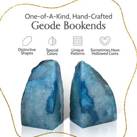 Nature's Decorations Agate Bookends - A Quality Teal Geode Book Ends with Rubber Bumpers for Shelves, Office, Home Decor - Heavy Duty Cool Stone Bookend Pair for Decoration (3-4 LB)