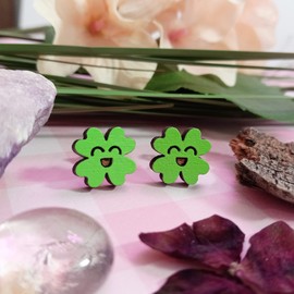 Hypoallergenic Cute Little Lucky Four Leaf Clover Stud Earrings with Nickel Free Titanium Posts, Saint Patrick's Day Green Shamrock Earrings