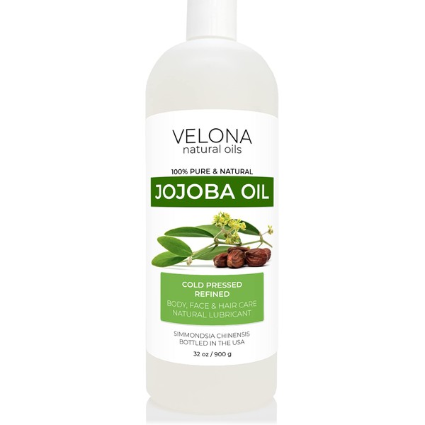 velona Jojoba Oil 32 oz | 100% Pure and Natural Carrier Oil | Clear, Refined, Cold Pressed | Moisturizing Face, Hair, Body and Skin Care | Use Today - Enjoy Results