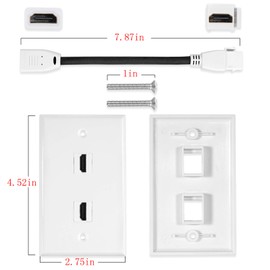 MXTECHNIC Single Port 4K HDMI Wall Plate Outlet Cover with 6 Inch Female to Female High Speed HDMI Pigtail Cable for Video Game Systems,TV Boxes(2-Port)
