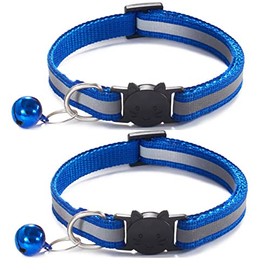 Qinao 2Pack Cat Collars Quick Release Reflective Kitten Collar with Bell & Safety Release (Navy Blue)