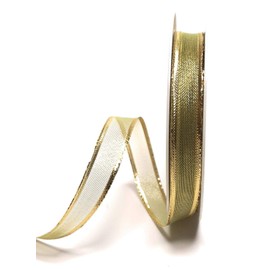 s.dekoda Ribbon 25 m x 15 mm Gold - Green Lurex Grid Decorative Ribbon Gold Ribbon with Wire [5260]