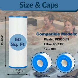 Auxdee PRB50-IN Hot Tub Spa Filter Cartridges Replace Unicel C-4950, Filbur FC-2390, PRB50IN, Jacuzzi J210/J220/J235/J245/J275, Guardian 413-212-02, 373045, 50 Sq. Ft. Spa Filter, 4 Pack