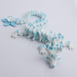 3D Printed Cherry Blossom Dragon – Sakura Realistic Articulated Dragon Fidget Toy, Desk Décor and Collectible 28CM (LightBlue White)