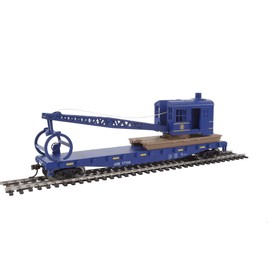 Walthers Trainline Flatcar with Logging Crane-Ready to Run-Alaska Railroad (Blue) 931-1780 HO Scale Model Railroad - Freight Model