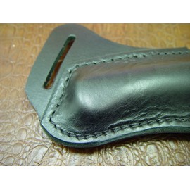 Custom Left Hand Cross Draw Knife Sheath for a Buck 110 Knife. The Sheath is Made Out of Buffalo Hide Leather Dyed Black.