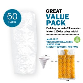 NACOLUS Disposable Ice Cube Trays for Freezer Ball Ice Cube Mold Ice Maker Bags with Silicone Funnel BPA-Free 50 PCS