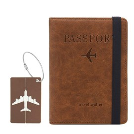 Passport Case, Passport Holder with RFID Blocker, Passport Holder for Men and Women, Travel Document Folder, Leather Travel Wallet Organiser for Credit Cards, A-brown, rfid wallet