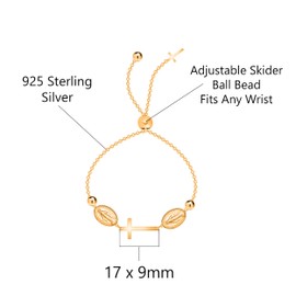 Savlano 925 Sterling Silver 14K Gold Plated Italian Solid Adjustable Rosary Cross Slider Bracelet Comes With Gift Box for Women - Made in Italy (Yellow)