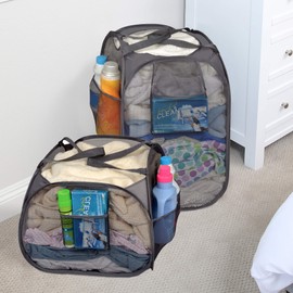 Smart Design Deluxe Mesh Laundry Pop Up Hamper Combo w/ Rectangle & Square Hampers - Durable Fabric Collapsible Design - for Clothes & Laundry - Home Organization [Gray] (Pack of 2)