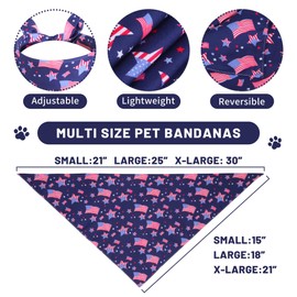 Gofshy 4th of July Dog Bandanas Large 2PCS, American Flag Patriotic Scarf, Independence Holiday Bandana,Premium Durable Triangle Reversible USA Bandana for Medium Large Dogs Cats