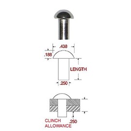 Hanson Rivet 1/4 Dia. X 1/4 Length Round Head Stainless Solid Steel Rivet, Plain Finish (Pack of 1/2 lb Approximately 50 Pieces)