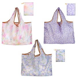 Reusable Grocery Bag Set of 3, Large Capacity 22x15in, Holds up to 44lb, Foldable Tote shopping Bag for Travel, Storage, and More, Soft Fabric with vivid Patterns