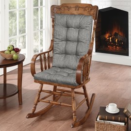 baibu Set of 2 Non-Slip Rocking Chair Cushion, Dual-Layer Patent Design Memory Foam Set of Seat & Back Cushion with Ties for Indoor Rocker, 19.5” x 19.5” x 2.5", Grey