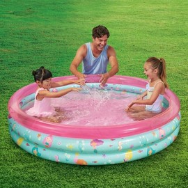 Unbrand Round Inflatable 3-Ring Kiddie Splash Play Pool, Pink, For Kids, Age 2 & up,