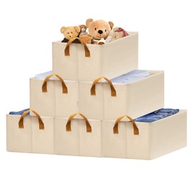 6 Pack collapsible rectangle fabric storage bins with metal frame，Closet Storage baskets for organizing with Handles for Home and Office(Beige 15"L*10.2"W*7.5"H)