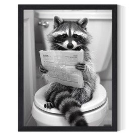 XOCUUI Raccoon Bathroom Wall Art Raccoon Bathroom Painting Funny Animal Bathroom Canvas Wall Art Black And White Bathroom Animal Pictures for Bathroom Restroom Wall Decor 8X10 inch Unframed