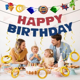 Tentaquil Hedgehog Birthday Party Decorations - Complete Set with Happy Birthday Banner, Garland & Hanging Swirls - Blue Plastic/Resin