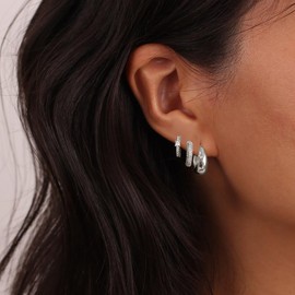 VIROMY 3 Pairs Small Silver Hoop Earrings Set for Women, Sterling Silver Plated Tiny Lightweight CZ Huggie Earrings for Women Trendy Chunky Silver Hoop Earrings Fashion Jewelry for Women