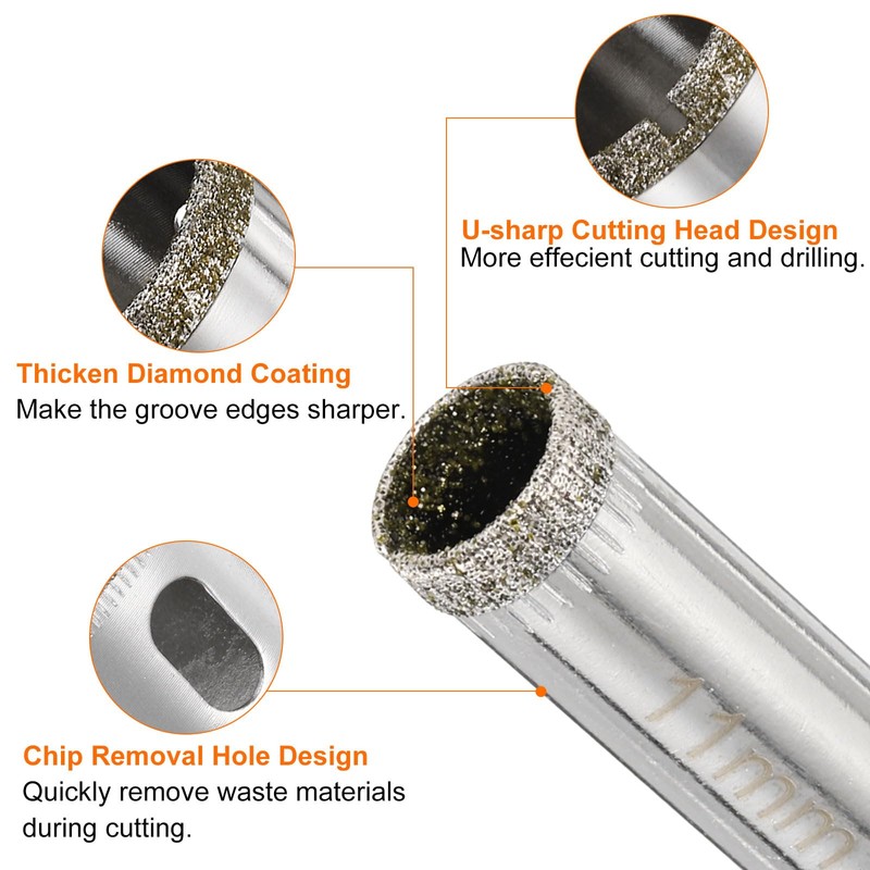 HARFINGTON 5pcs Diamond Drill Bit Hole Saw 7/16"(11mm) Tile Core