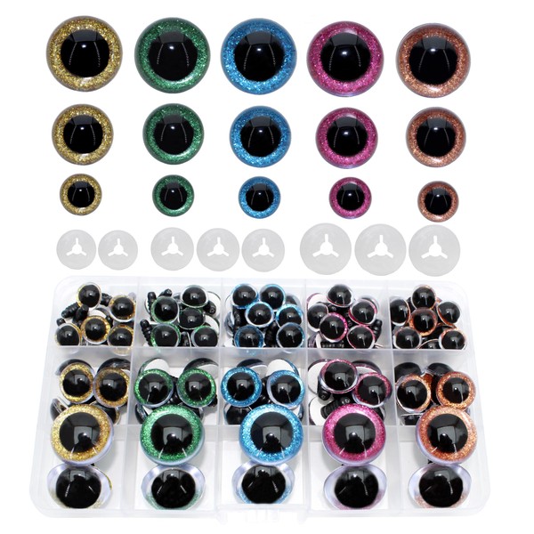 BESTCYC 1Box(80pcs) 12/16/24MM 5Colors Plastic Safety Eyes Glitter Craft Eyes