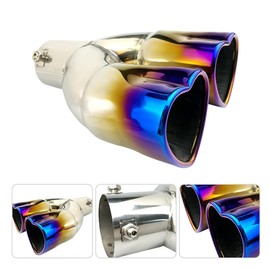 idain 2.5 inch Inlet Dual Exhaust Tips Muffler Tip,Chrome Heart-Shaped Exhaust Tip,Universal Bolt-On Double Tube Exhaust Muffler (Blue,Straight)