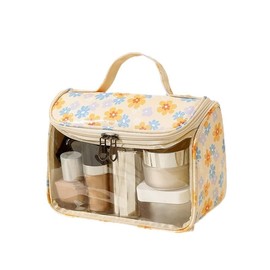 Travel Makeup Bag, Large Capacity Cosmetic Bags for Women, Waterproof Portable Pouch Open Flat Toiletry Bag Make up Organizer for Travel Essentials, Valentines Day Gifts for Women Mom (B, Yellow)