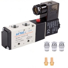 Solenoid Valve 1/4"PT Pneumatic AirTAC 4V210-08 Air 12V/24V/110V/220V Single Coil Pilot-Operated Electric 2 Position 5 Way Connection Type (4V210 PT1/4, AC110V)