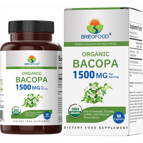 Brieofood Organic Bacopa 1500mg, 45 Servings, Vegetarian, Gluten Free, 90 Vegetarian Tablets…