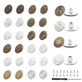 Lilaly 32 Sets 16 Styles Jean Button Replacement, 17mm and 20mm No-Sew Replacement Jean Buttons for Loose Pants Tightener(Style 2)