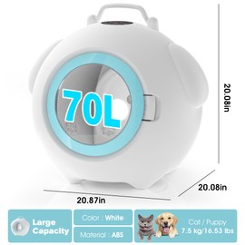 Cobuy Automatic Pet Dryer Box, Pet Grooming Dryer, Cat Hair Drying Box, Light, 5 Modes, Adjustable Speed and Temperature, Timer, Low Noise (70L white)