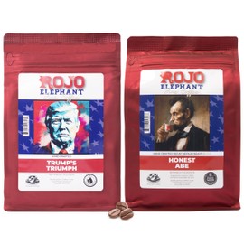 Rojo Elephant Handcrafted Ground Coffee, 100% Arabica Beans, 11 0z Bags Pack of 2, Trump's Triumph, Honest Abe Decaf, Excellence Pack
