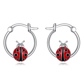 WINNICACA Ladybug Earring Sterling Silver Ladybug Huggies Hoop Earrings for Girlfriend Women Cute Ladybug Jewelry Gifts