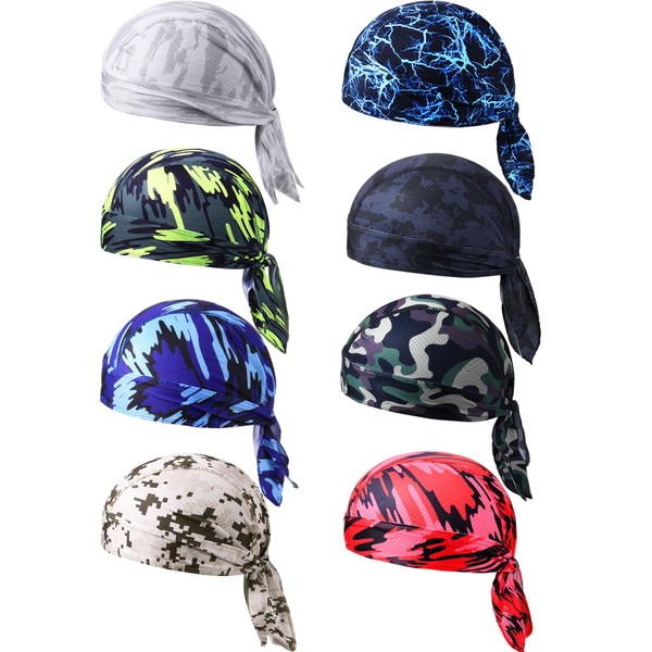 8 Pack Do Rag Skull Caps for Men Sweat Wicking