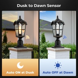 VIANIS Outdoor Post Lights 2 Pack, Black Dusk to Dawn Pole Lantern Lighting Fixture with Pier Mount Base, 100% Aluminum Exterior Post Lamp with Water Ripple Glass for Yard Patio Path(Hardwired 120VAC)