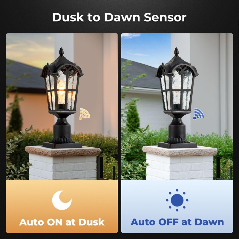 VIANIS Outdoor Post Lights 2 Pack, Black Dusk to Dawn