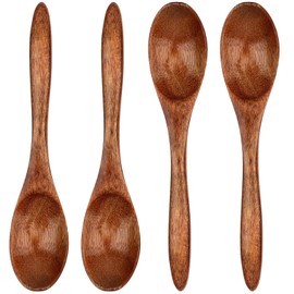 Hurifeng Holz Suppenlöffel Set - 4 Stück Handgefertigte Holzlöffel für Kochen und Mischen - Natürliche Holzlöffel für Heiße Getränke - Ideal für Honig； Kaffee und Tee