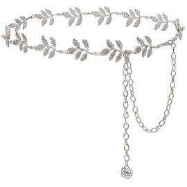 HIQUACC Metal Waist Chain Body Belly Belt Chains Jewelry Accessories for Women Girls (Leaf Silver-XL)