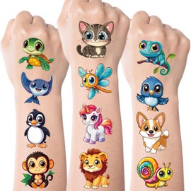 JCFIRE Larger Temporary Tattoos For Kids, 102 Styles Mixed Cute Animals Stickers Birthday Party Favors for Kids 3-5 4-8, Goodie Bag Stuffers Party Supplies Decoration Gifts Activities Games
