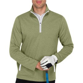 Three Sixty Six Men's Pullover Sweater - Dry Fit Breathable Half Zip Golf Jacket 4-Way Stretch Moisture Wicking & Anti-Odor Olive Green