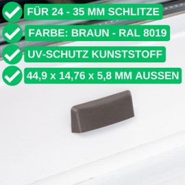 Window Slot Caps, Pack of 12, Brown RAL 8019, Cover for Slotted Milling from 24 to 35 mm Length, Water Slot Caps for Plastic and Aluminium Profile Window Frame, Cap Window Drainage