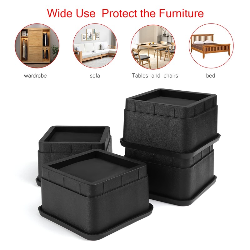 Kinsinder Set of 4 Adjustable Bed Risers, Furniture Height, Table