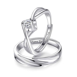 Bishilin Couple Rings for Him and Her Sets, Engagement Rings Sterling Silver I Love You Gift Adjustable Rings