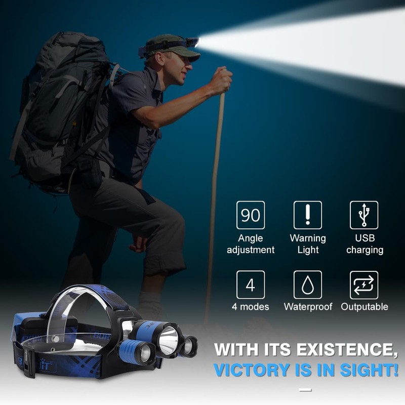 BORUIT B21 Headlamp Rechargeable LED 5000 High Lumens Head Lights
